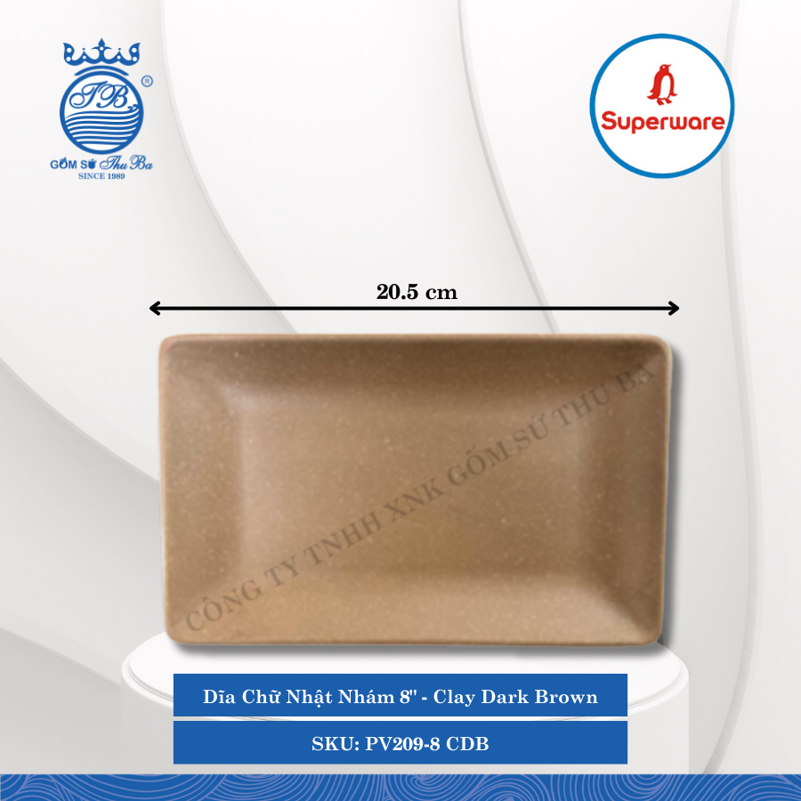 Dĩa Chữ Nhật Nhám J&K Nhám Clay Dark Brown (Nhiều Size) Superware Nhựa