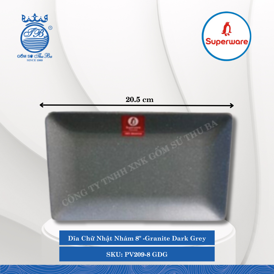 Dĩa Chữ Nhật Nhám J&K Nhám Granite Dark Grey (Nhiều Size) Superware Nhựa