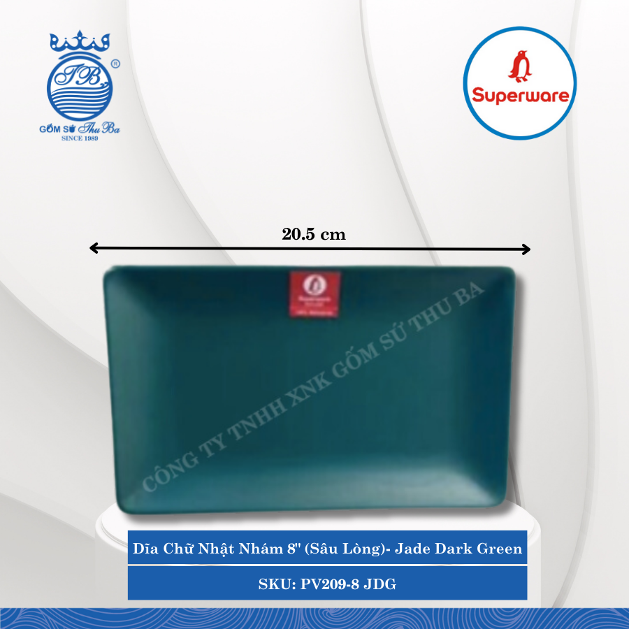 Dĩa Chữ Nhật Nhám (Sâu Lòng) J&K Nhám Jade Dark Green (Nhiều Size) Superware Nhựa
