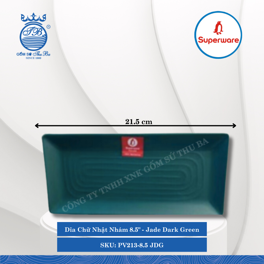 Dĩa Chữ Nhật Nhám Có Vân J&K Nhám Jade Dark Green (Nhiều Size) Superware Nhựa