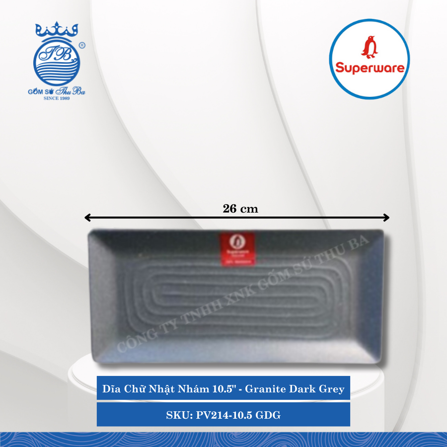 Dĩa Chữ Nhật Nhám Có Vân J&K Nhám Granite Dark Grey (Nhiều Size) Superware Nhựa