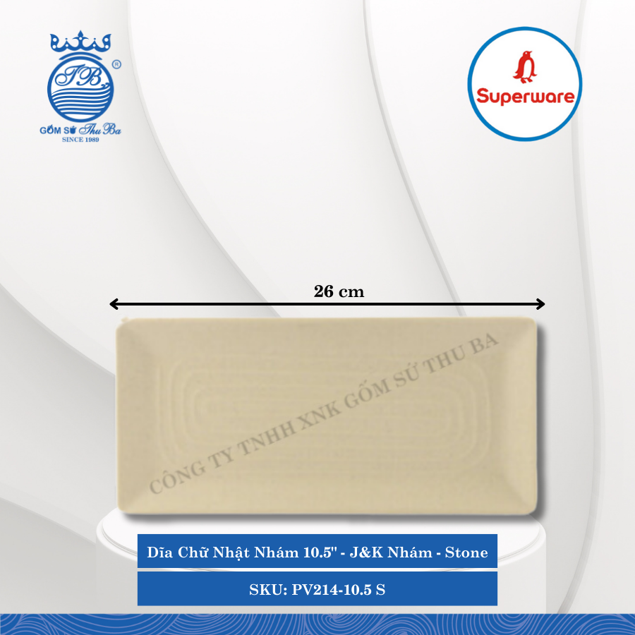 Dĩa Chữ Nhật Nhám Có Vân J&K Nhám Stone (Nhiều Size) Superware Nhựa