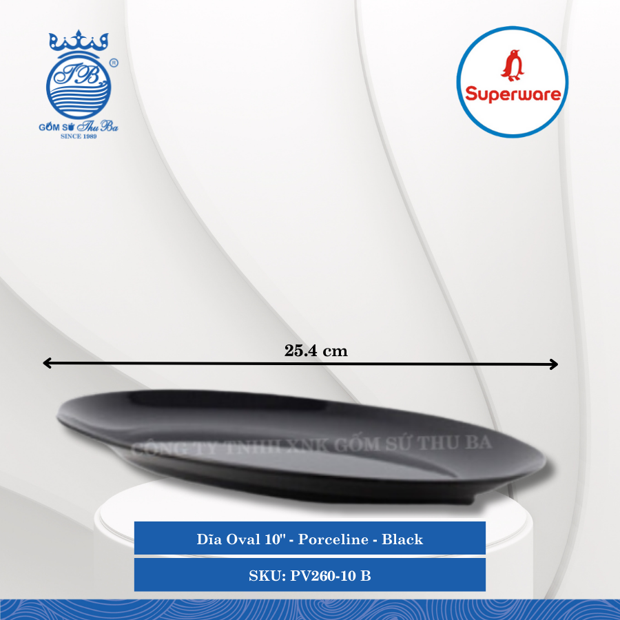 Dĩa Oval Porceline Black (Nhiều Size) Superware Nhựa