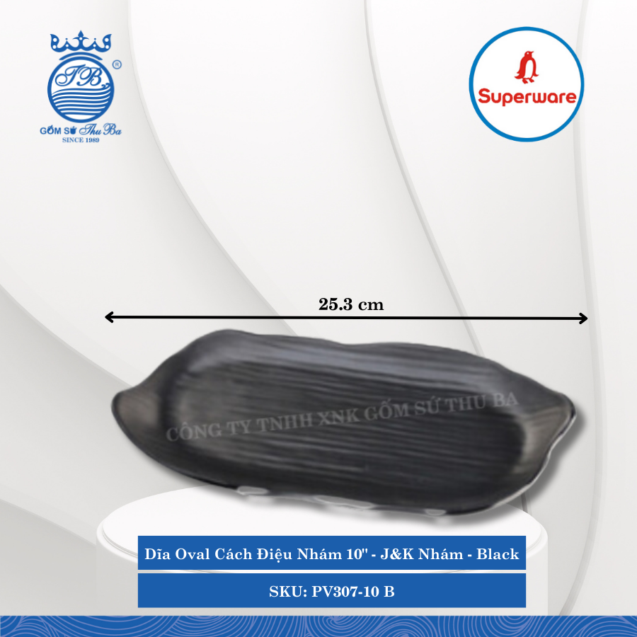 Dĩa Oval Cách Điệu Nhám J&K Nhám Đen (Nhiều Size) Superware Nhựa