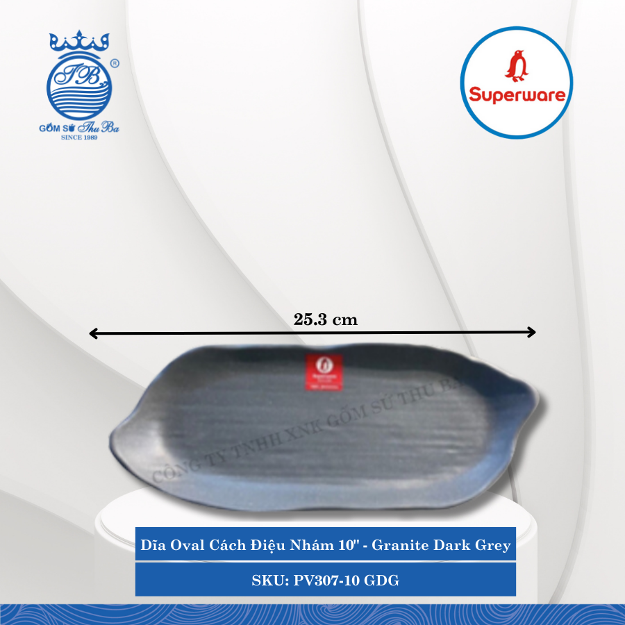 Dĩa Oval Cách Điệu Nhám J&K Nhám Granite Dark Grey (Nhiều Size) Superware Nhựa