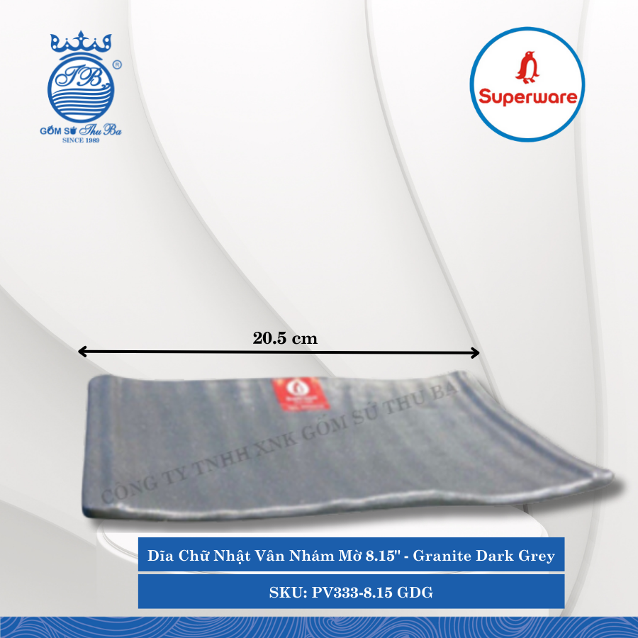 Dĩa Chữ Nhật Vân Nhám Mờ J&K Nhám Mờ Granite Dark Grey (Nhiều Size) Superware Nhựa