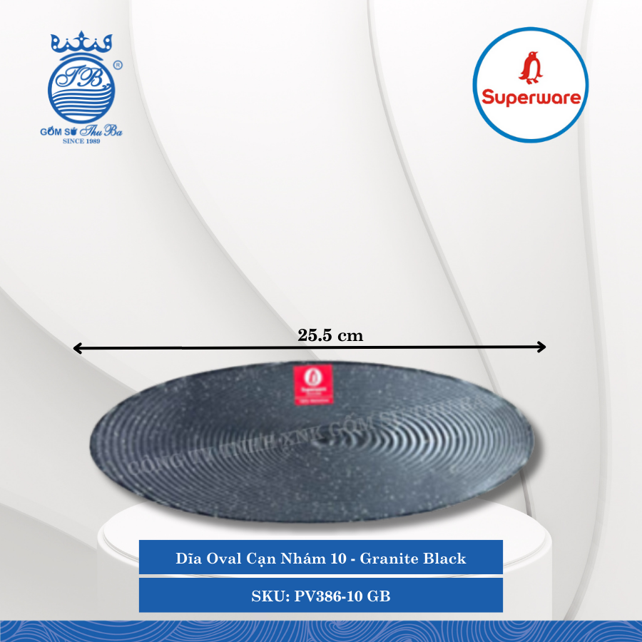 Dĩa Oval Cạn Nhám Granite Black (Đá Đen) (Nhiều Size) Superware Nhựa