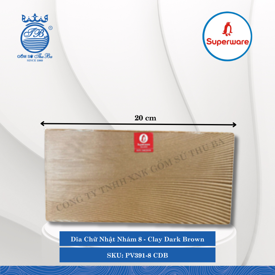 Dĩa Chữ Nhật Nhám Clay Dark Brown (Nâu Đất Đậm) (Nhiều Size) Superware Nhựa