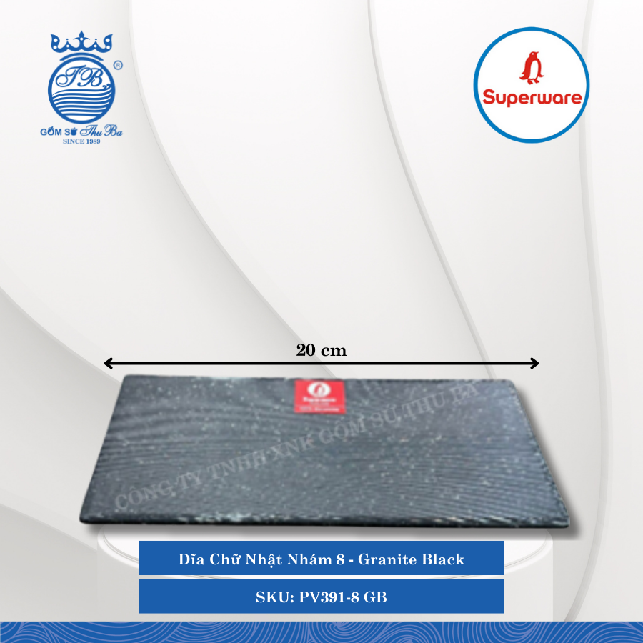 Dĩa Chữ Nhật Nhám Granite Black (Đá Đen) (Nhiều Size) Superware Nhựa