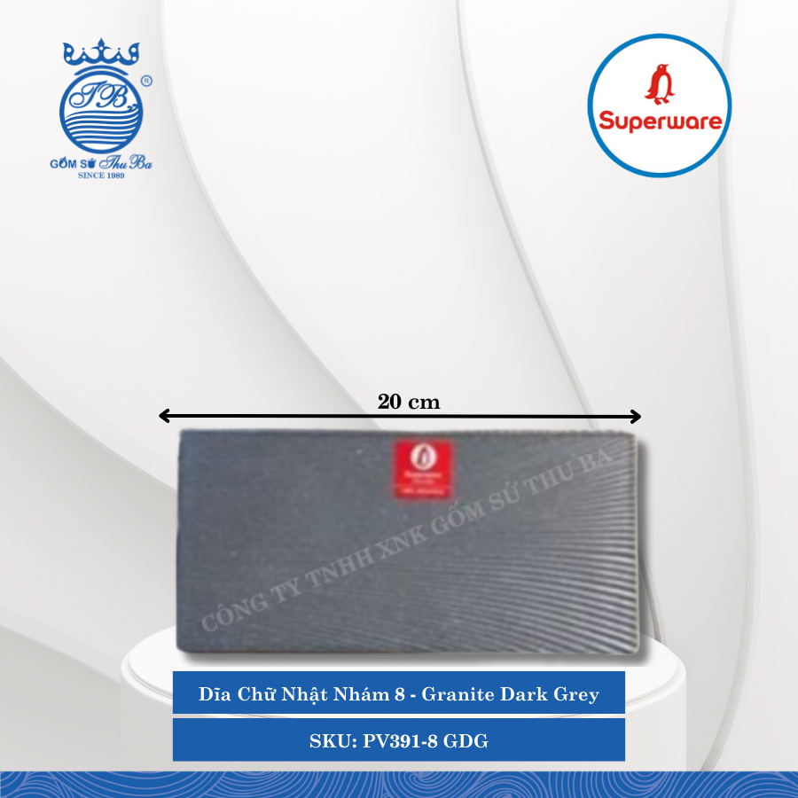 Dĩa Chữ Nhật Nhám J&K Nhám Granite Dark Grey (Xám Granite) (Nhiều Size) Superware Nhựa