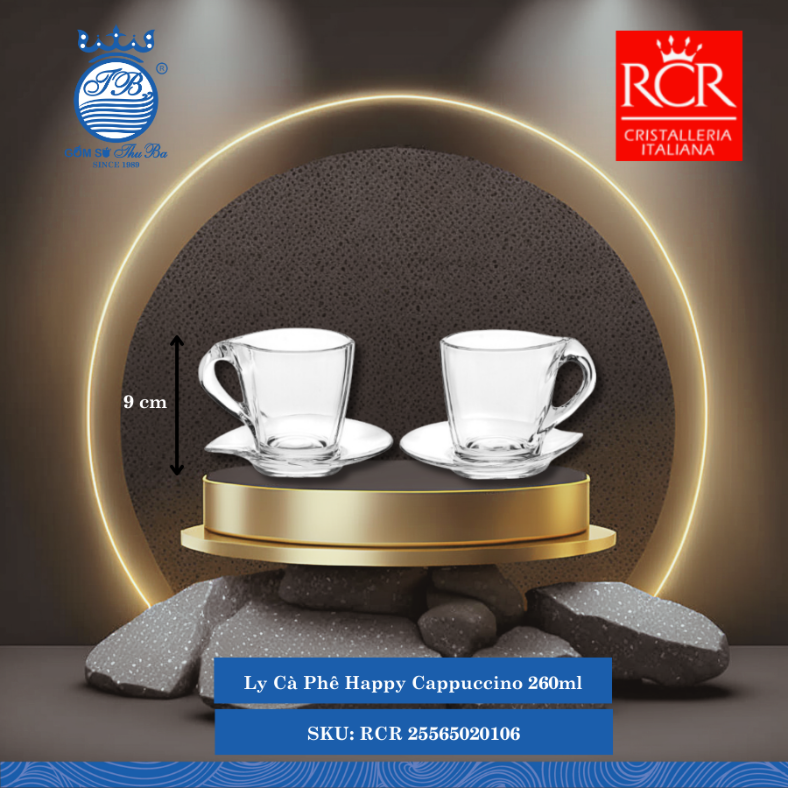 Ly Happy Cappuccino, 260 ml 260ml C: 9cm 2 Cái/Hộp RCR Crystal Thủy Tinh RCR 25565020106