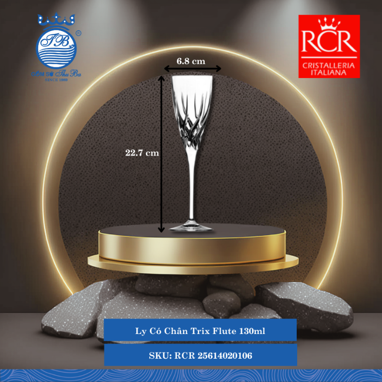 Ly Trix Flute, 130 ml Ø: 6.8cm 130ml C: 22.7cm 6 Cái/Hộp RCR Crystal Thủy Tinh RCR 25614020106