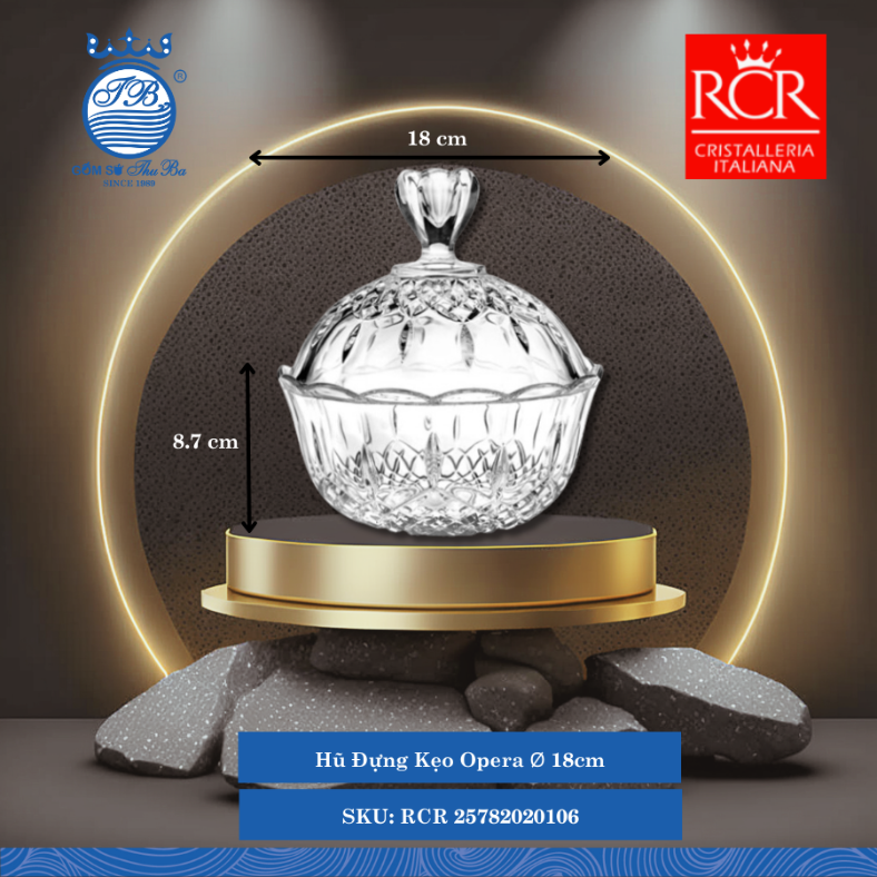 Hũ Đựng Kẹo Opera, 18 cm Ø: 18cm C: 8.7cm 1 Cái/Hộp RCR Crystal Thủy Tinh RCR 25782020106