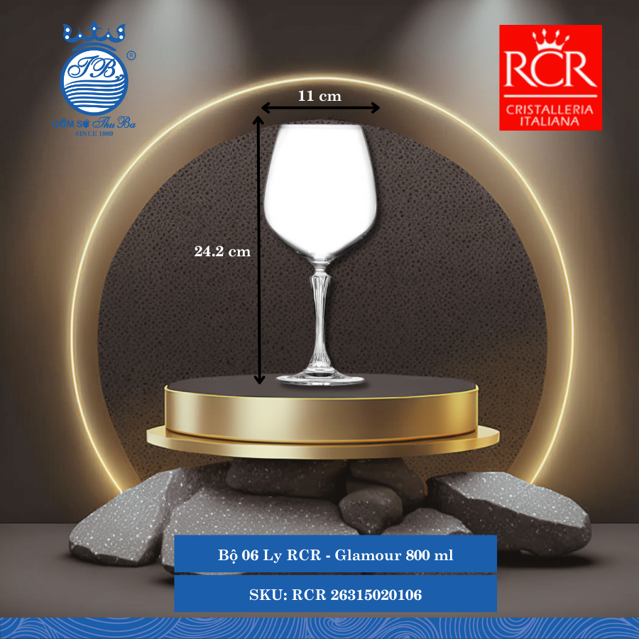 Ly Glamour, 800 ml Ø: 11cm 800ml C: 24.2cm 6 Cái/Hộp RCR Crystal Thủy Tinh RCR 26315020106