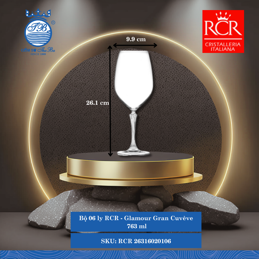 ly Glamour Gran Cuvève, 763 ml Ø: 9.9cm 760ml C: 26.1cm 6 Cái/Hộp RCR Crystal Thủy Tinh RCR 26316020106