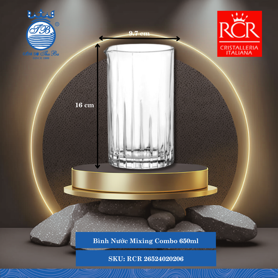 Bình Nước Mixing Combo, 650 ml Ø: 9.7cm 650ml C: 16cm 1 Cái/Hộp RCR Crystal Thủy Tinh RCR 26524020206