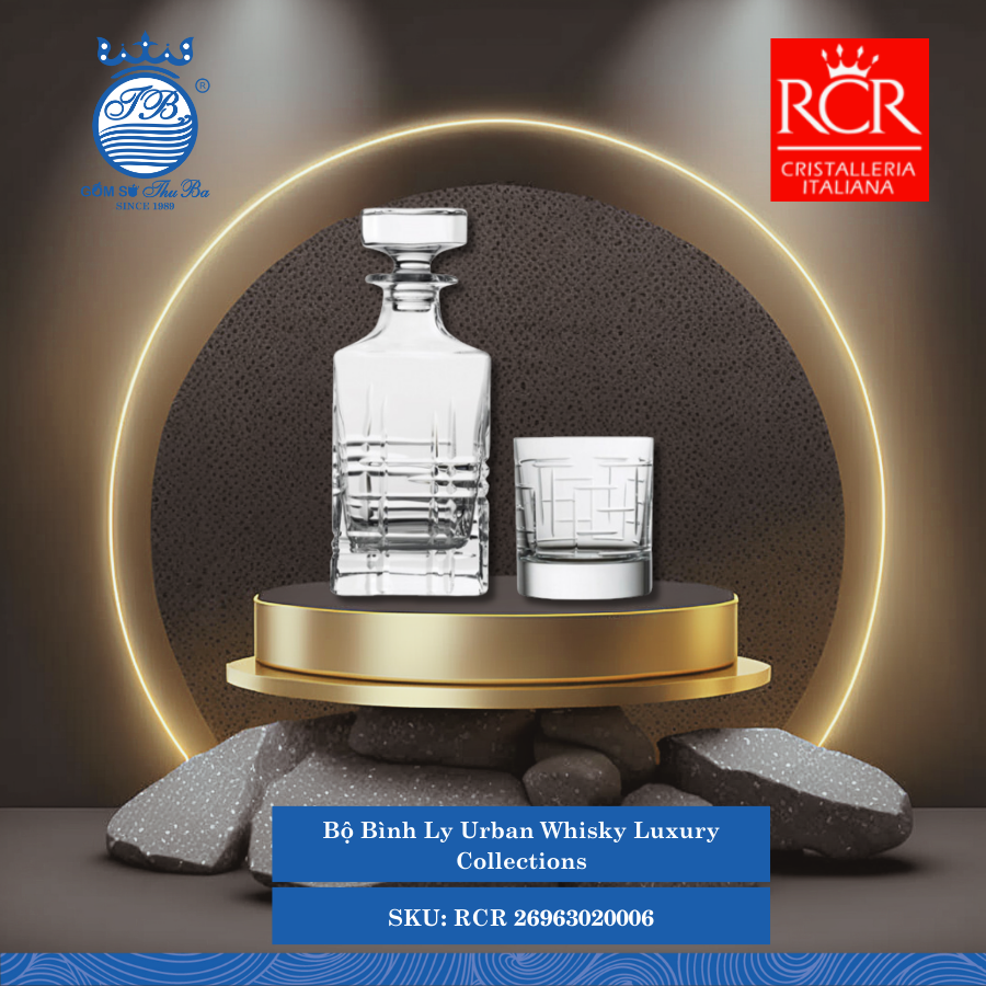 Bộ 01 Bình 850 ml và 02 Ly 290ml Urban Whisky RCR Crystal Thủy Tinh RCR 26963020006