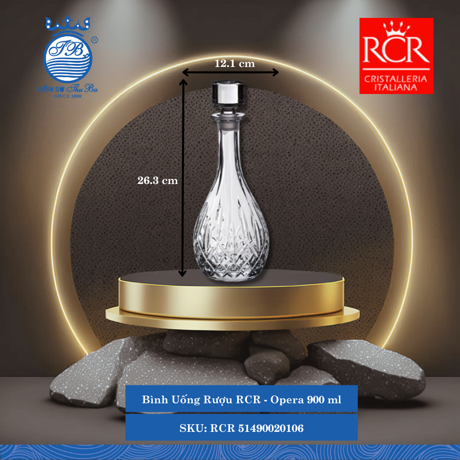 Bình Uống Rượu Opera, 900 ml Ø: 12.1cm 900ml C: 26.3cm 1 Cái/Hộp RCR Crystal Thủy Tinh RCR 51490020106