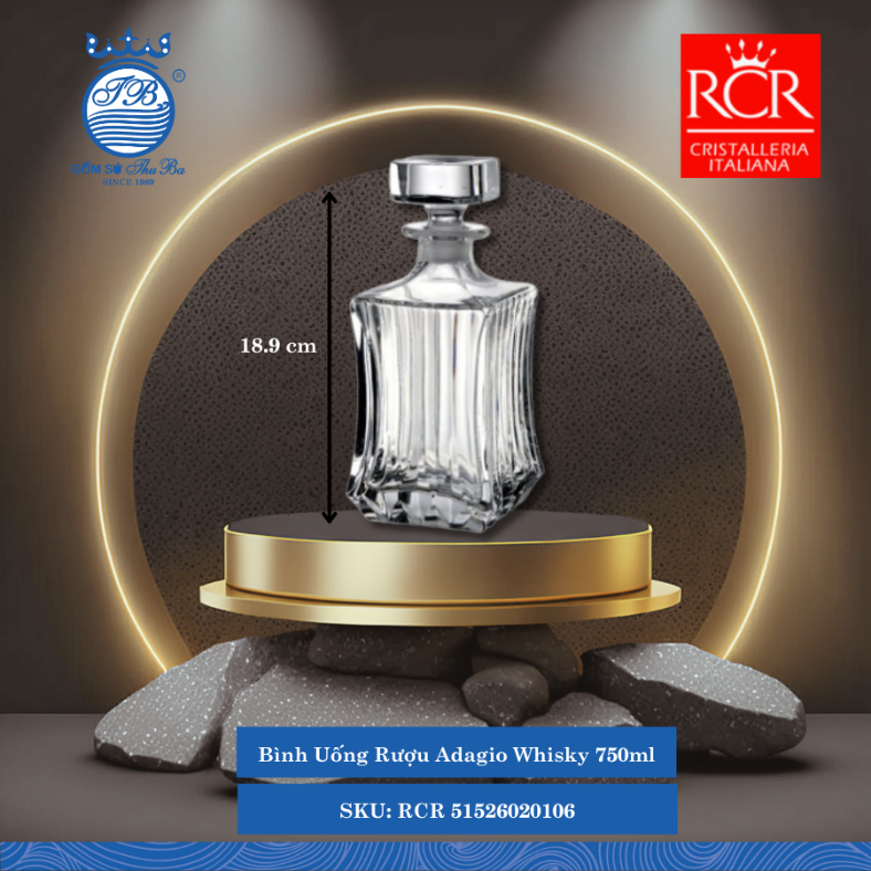 Bình Uống Rượu Adagio Whisky, 750 ml 750ml C: 18.9cm 1 Cái/Hộp RCR Crystal Thủy Tinh RCR 51526020106