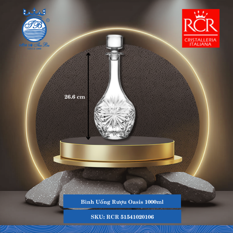 Bình Uống Rượu Oasis, 1.0L 1,000ml C: 26.6cm 1 Cái/Hộp RCR Crystal Thủy Tinh RCR 51541020106