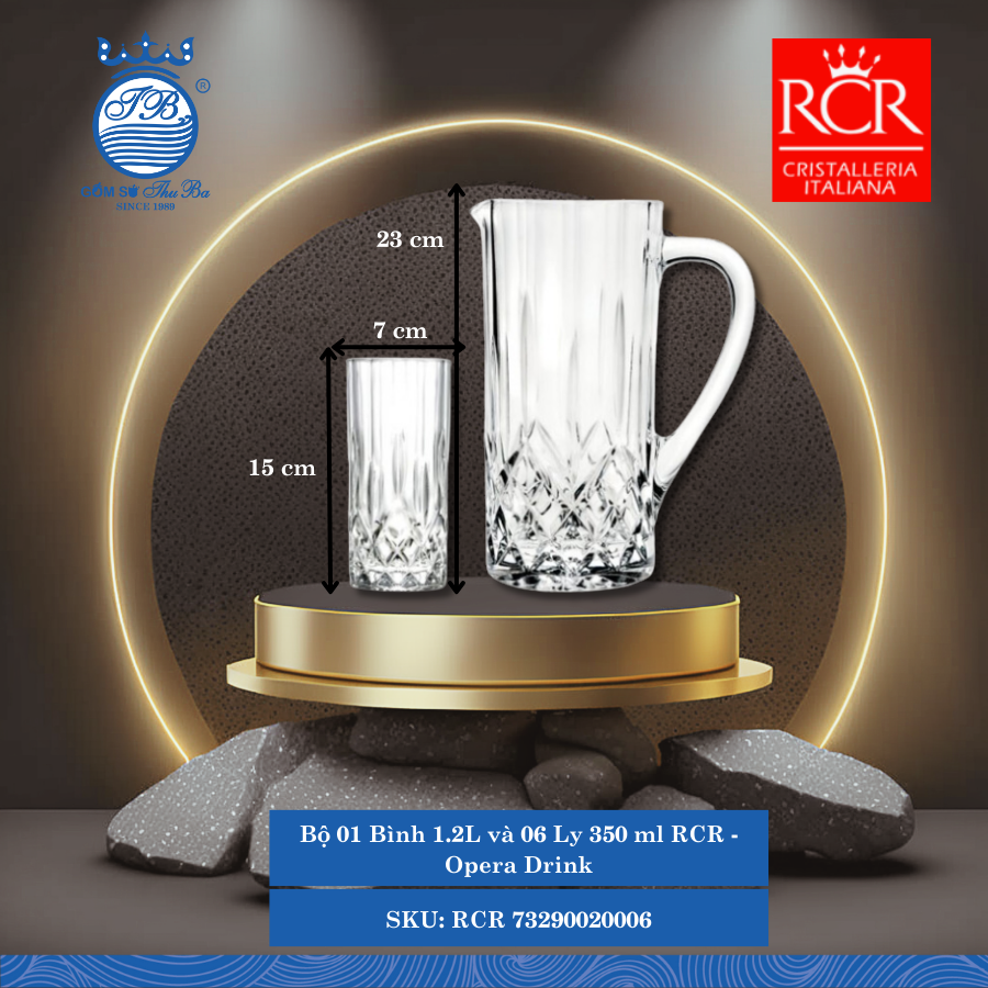 Bộ 01 Bình 1.2L và 06 Ly 350 ml Opera Drink RCR Crystal Thủy Tinh RCR 73290020006