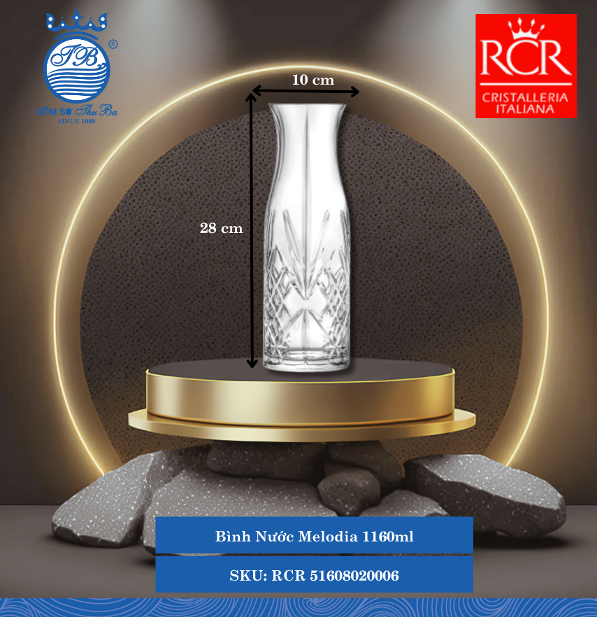 Bình Nước Melodia, 1.16 L Ø: 10cm 1,160ml C: 28cm 1 Cái/Hộp RCR Crystal Thủy Tinh RCR 51608020006