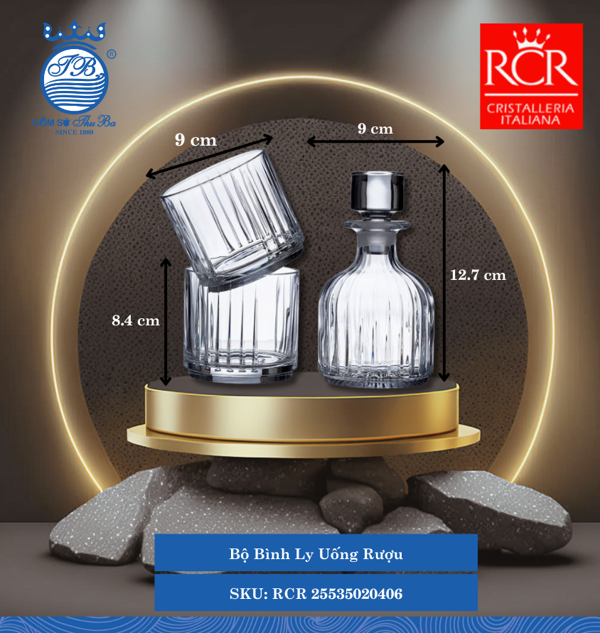 Bộ 01 Bình Rượu 345 ml và 02 Ly 367 ml, Combo RCR Crystal Thủy Tinh RCR 25535020406