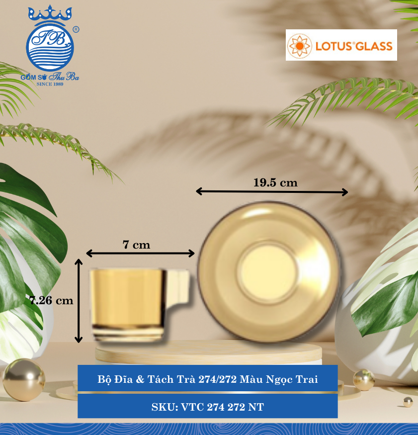 Bộ Đĩa & Tách Café Màu Ngọc Trai Lotus Glass Thủy Tinh
