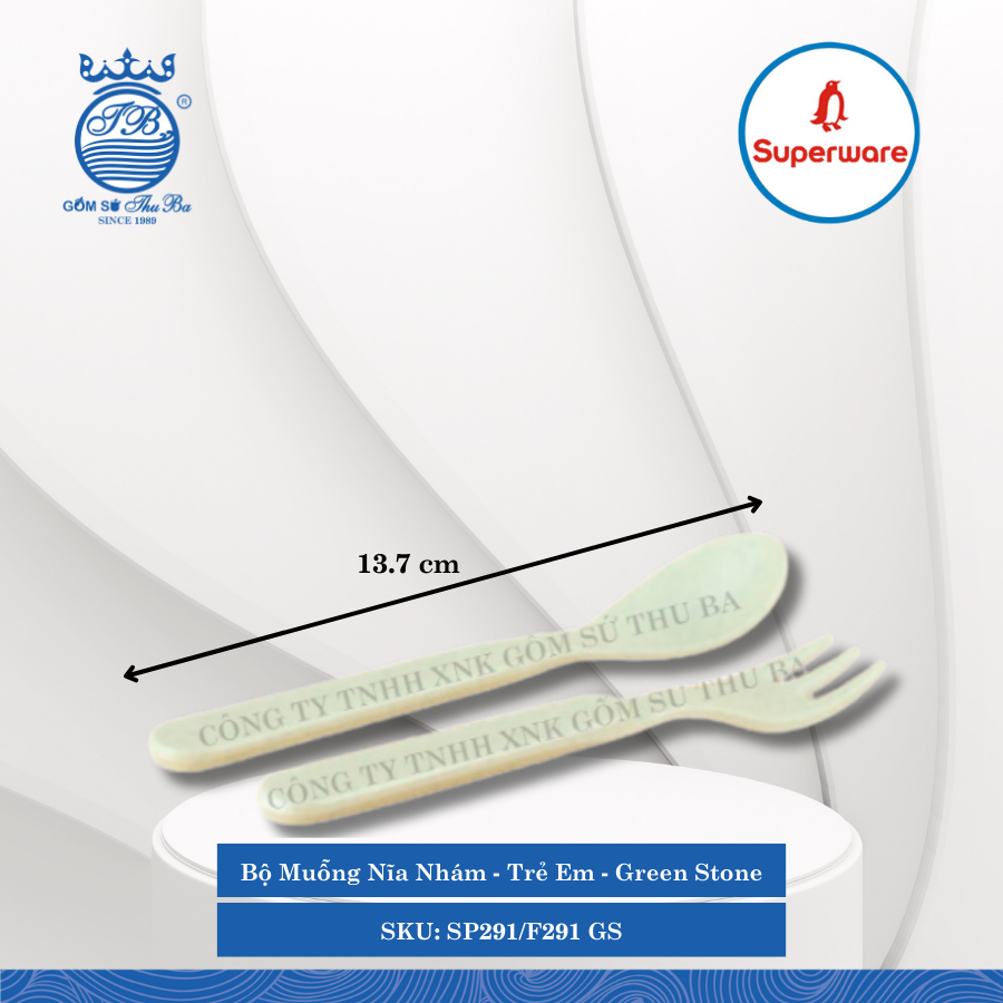 Bộ Muỗng Nĩa Nhám Trẻ Em Green Stone (Xanh Ngọc) Dài: 13.7cm Superware Nhựa SP291/F291 GS