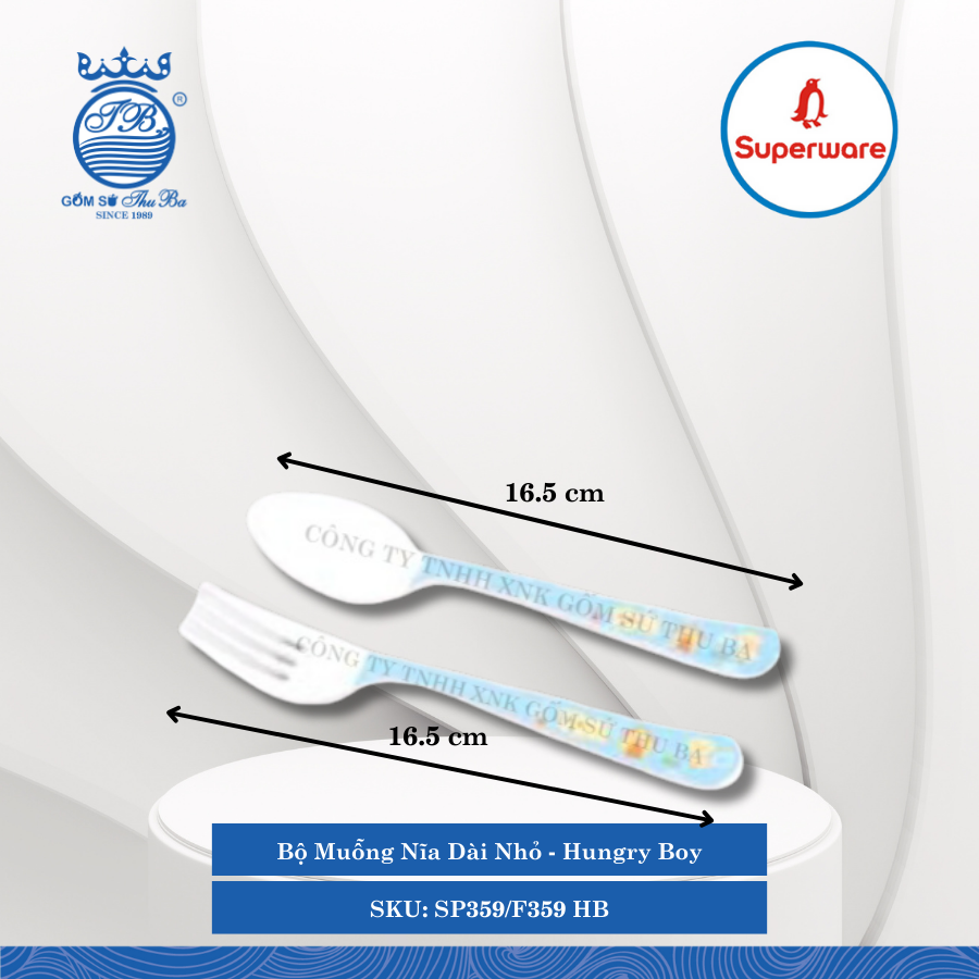 Bộ Muỗng Nĩa Dài Nhỏ Hoa Văn Trẻ Em Hungry Boy Dài: 16.5cm Rộng: 3.4cm Superware Nhựa SP359/F359 HB