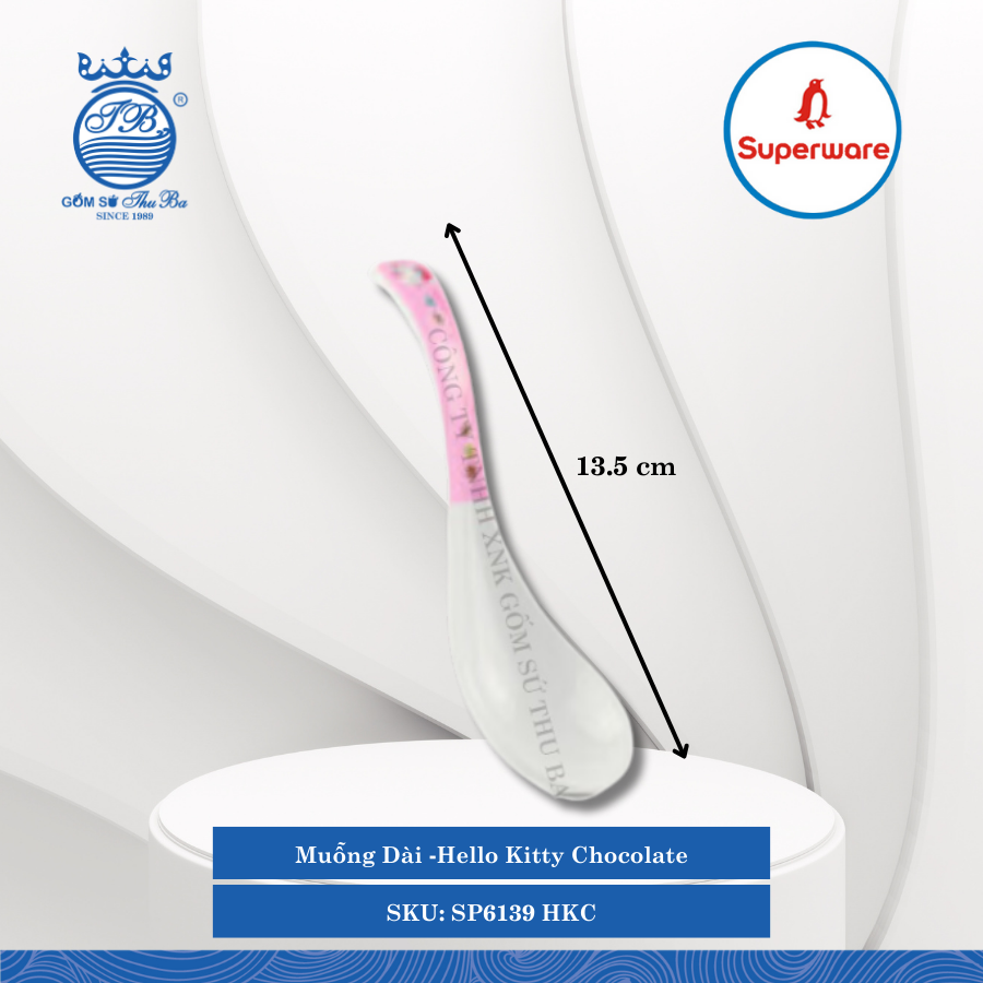 Muỗng Dài Hoa Văn Trẻ Em Hello Kitty Chocolate Dài: 13.5cm Rộng: 4cm Superware Nhựa SP6139 HKC