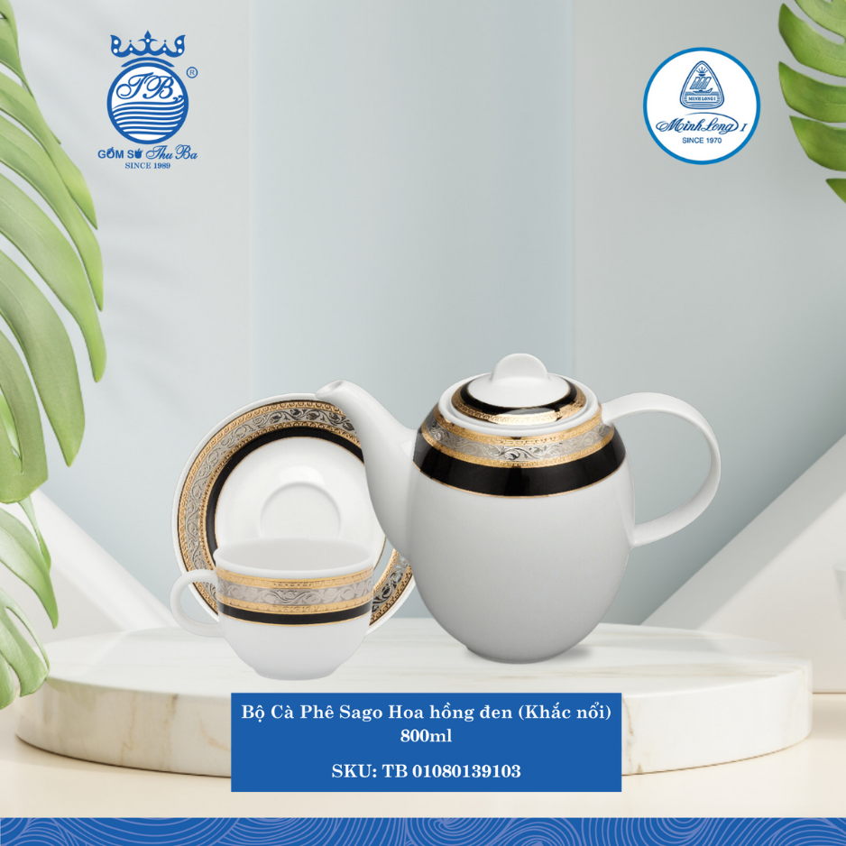 Bộ Trà Cao Sago Hoa Hồng Đen (KN) (Nhiều Size) ML I Sứ