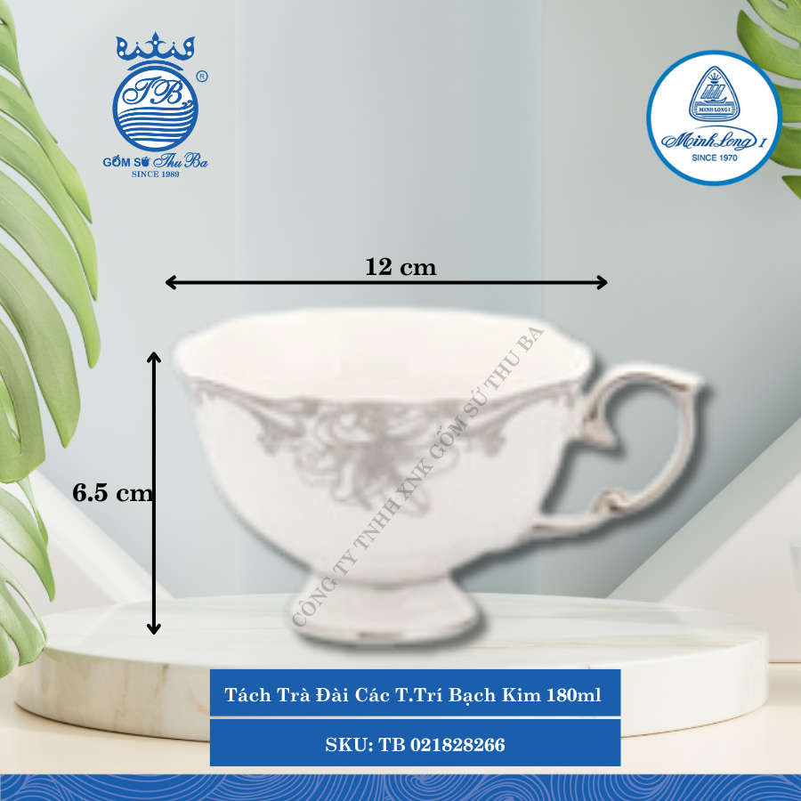 Tách Trà Đài Các T.Trí Bạch Kim 180ml Dài:12cm Rộng: 9.5cm Cao: 6.5cm ML I Sứ TB 021828266