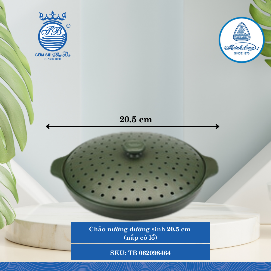 Chảo Nướng Kèm Nắp Có Lỗ Healthy Cook Xanh Rêu (Nhiều Size) ML I Sứ