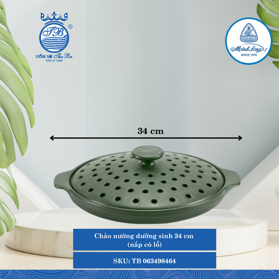 Chảo Nướng Có Nắp Healthy Cook (Dưỡng Sinh) Xanh Rêu Ø: 34cm Cao: 5.2cm ML I Sứ TB 063498464
