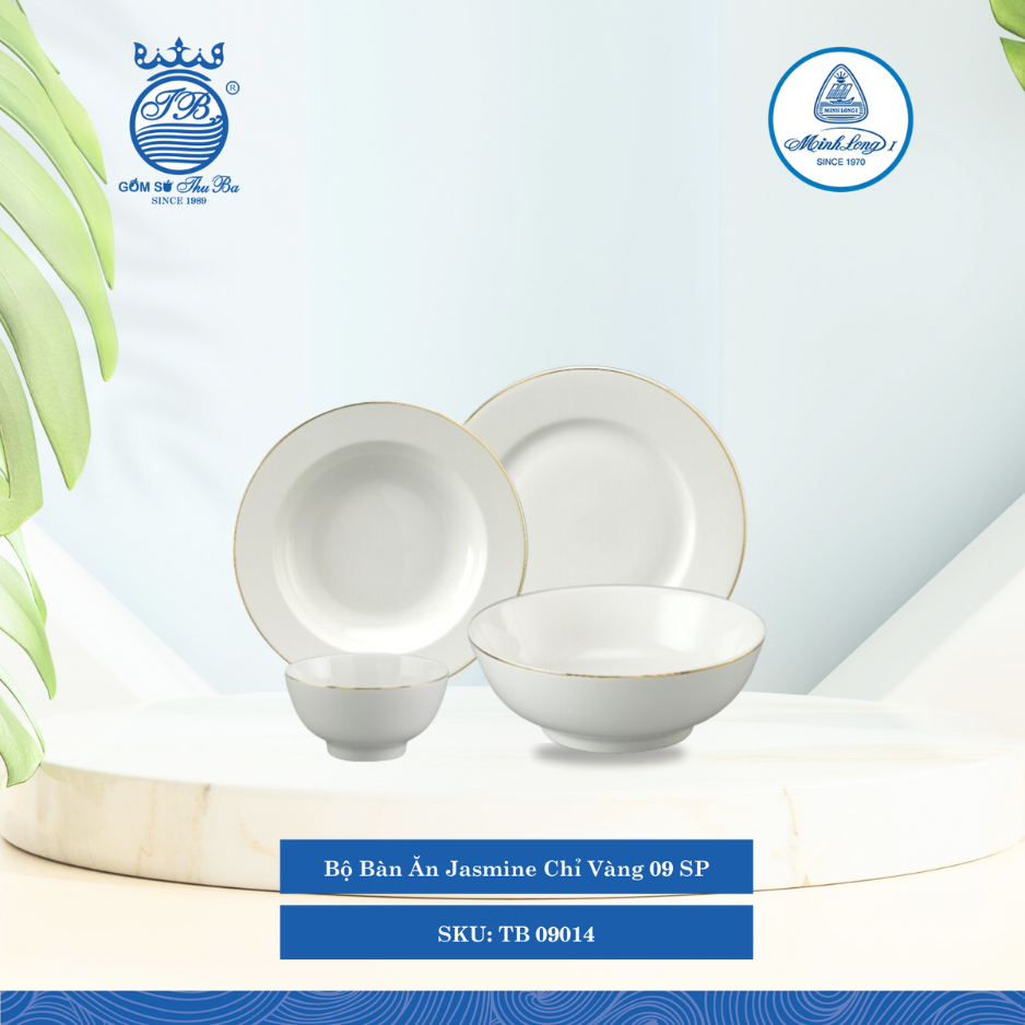 Bộ Đồ Ăn 9 Sản Phẩm Jasmine Chỉ Vàng ML I Sứ TB 09014