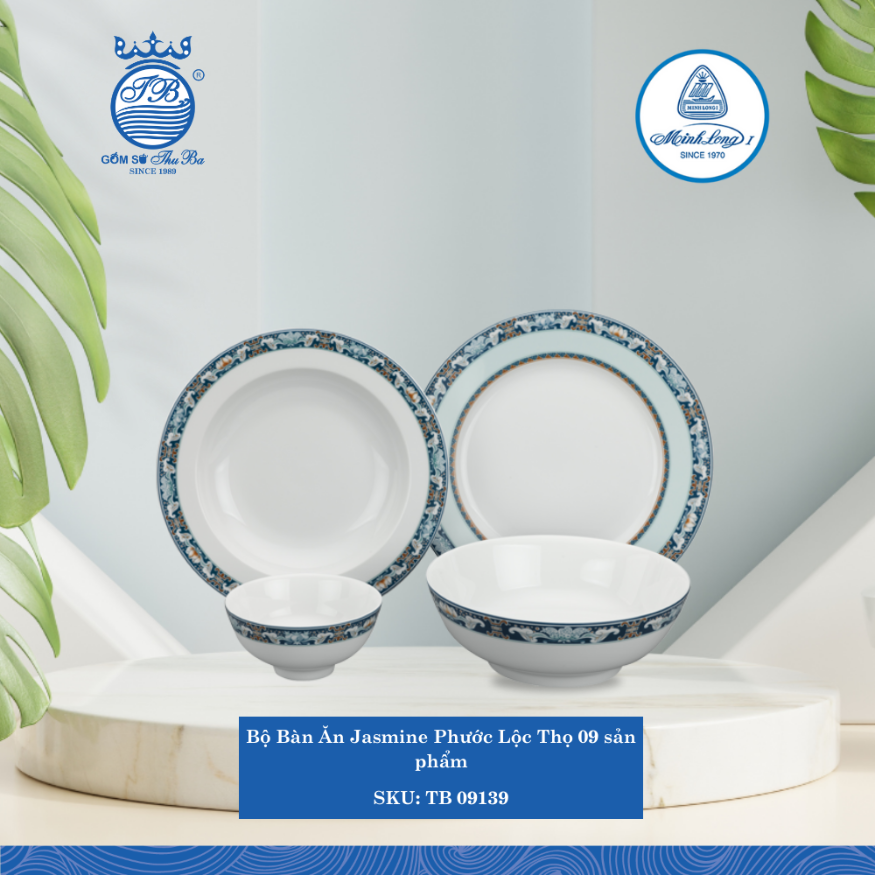 Bộ Đồ Ăn 9 Sản Phẩm Jasmine Phước Lộc Thọ ML I Sứ TB 09139