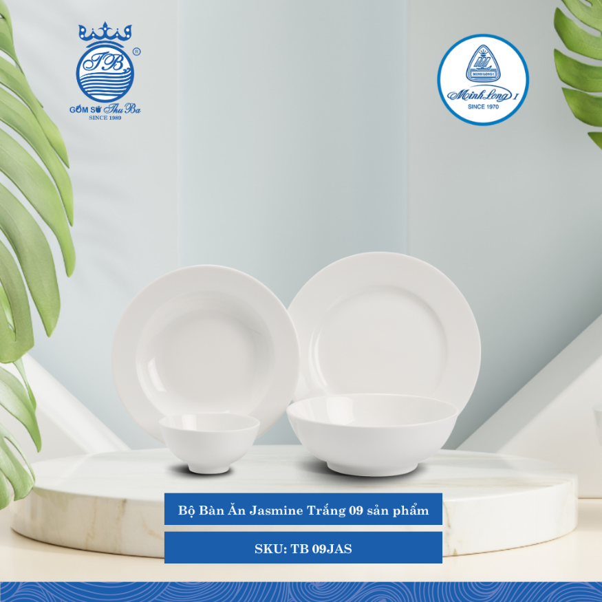 Bộ Đồ Ăn 9 Sản Phẩm Jasmine Trắng ML I Sứ TB 09JAS