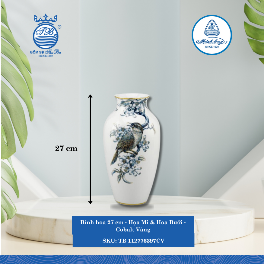 Bình Hoa Họa Mi & Hoa Bưởi - Cobalt Vàng Cao: 27cm ML I Sứ Bình Hoa Flower Vase TB 112776397CV