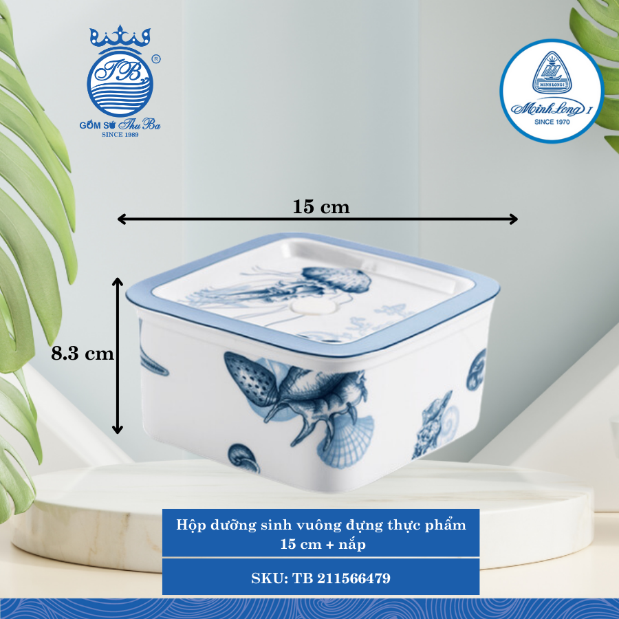 Hộp Vuông Đựng Thực Phẩm Có Nắp Dưỡng Sinh Đại Dương Dài:15cm Rộng: 15cm Cao: 8.3cm ML I Sứ TB 211566479