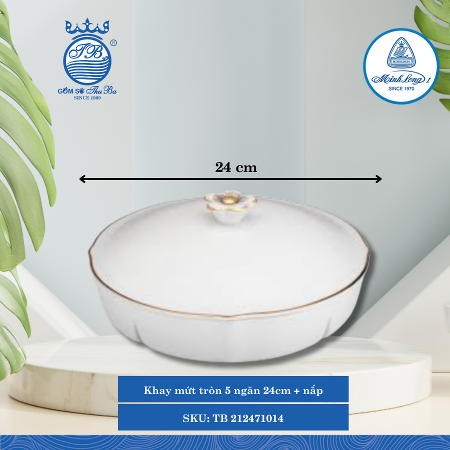 Khay Mứt Tròn Có nắp Misc Assortment Chỉ Vàng Ø: 24cm ML I Sứ TB 212471014