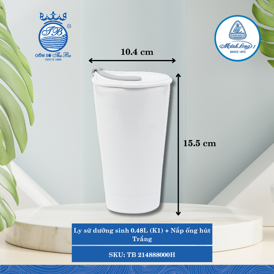 Ly Sứ Có Nắp + Ống Hút Dưỡng Sinh Trắng (Nhiều Loại) ML I Sứ