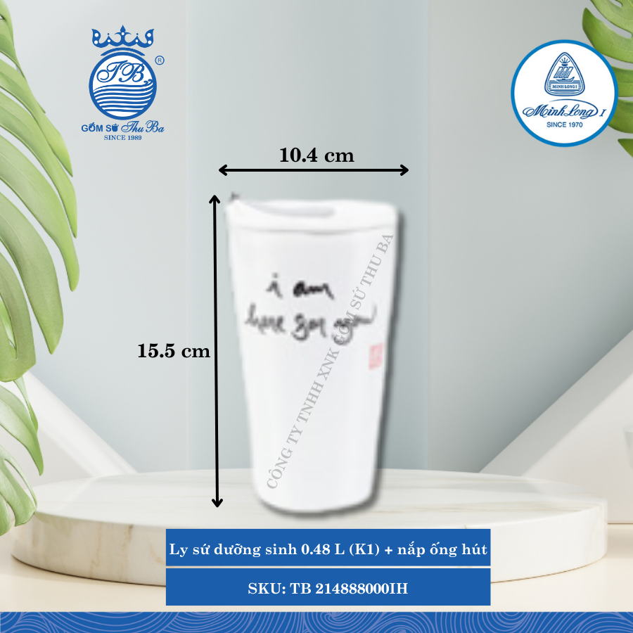 Ly Giữ Nhiệt Có Nắp, Ống Hút Dưỡng Sinh Trắng - C3 Ø: 10.4cm 480ml Cao: 15.5cm ML I Sứ TB 214888000IH