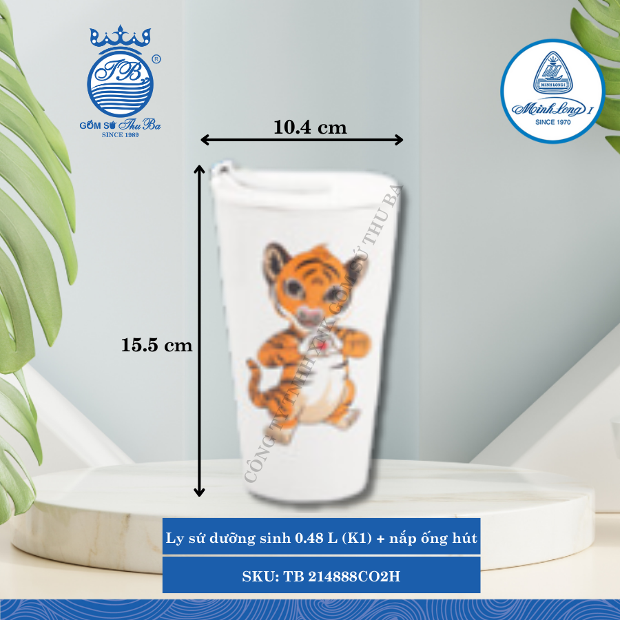 Ly Giữ Nhiệt Có Nắp, Ống Hút Dưỡng Sinh Hổ Yêu Thương Ø: 10.4cm 480ml Cao: 15.5cm ML I Sứ TB 214888CO2H
