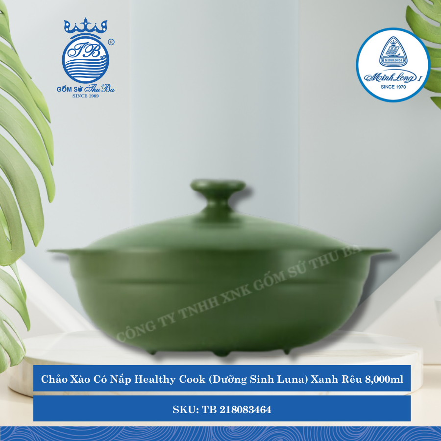 Chảo Xào Có Nắp Healthy Cook (Dưỡng Sinh Luna) Xanh Rêu 8,000ml ML I Sứ TB 218083464
