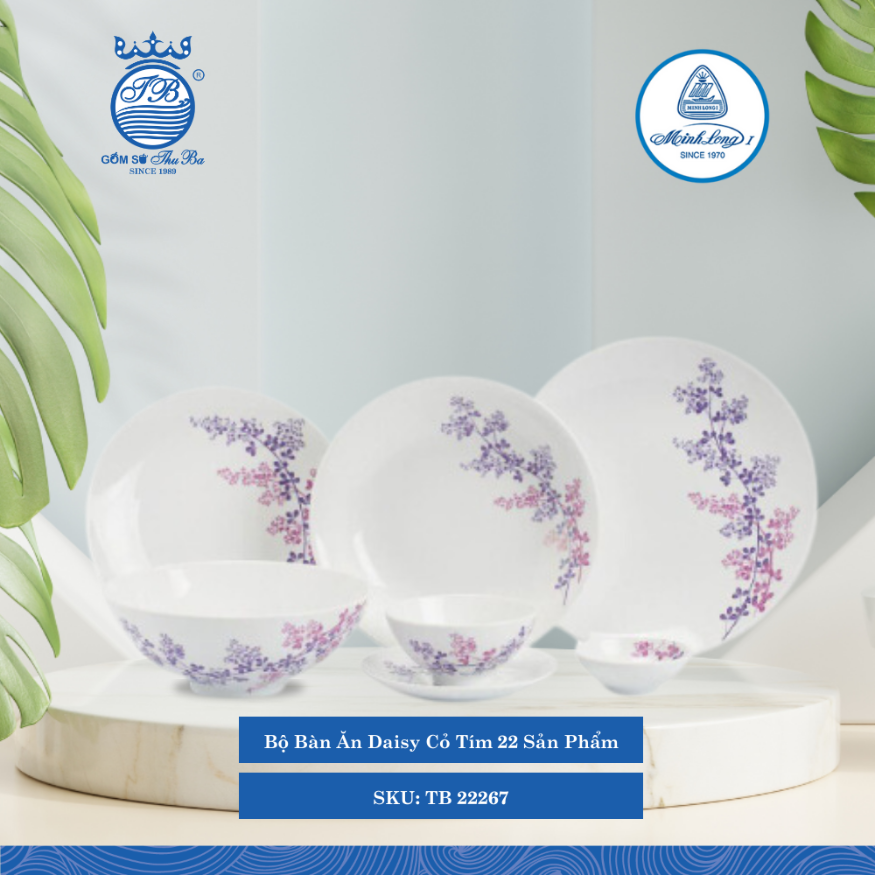 Bộ Đồ Ăn 22 Sản Phẩm Daisy Cỏ Tím ML I Sứ TB 22267