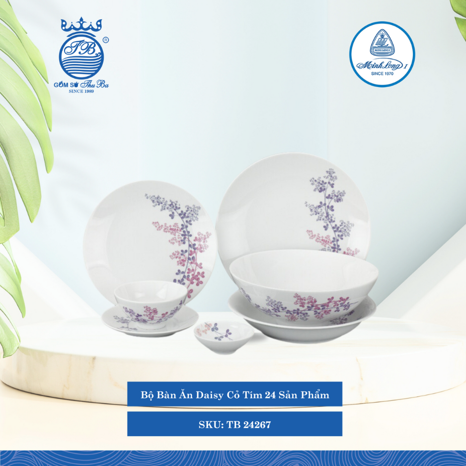 Bộ Đồ Ăn 24 Sản Phẩm Daisy Cỏ Tím ML I Sứ TB 24267