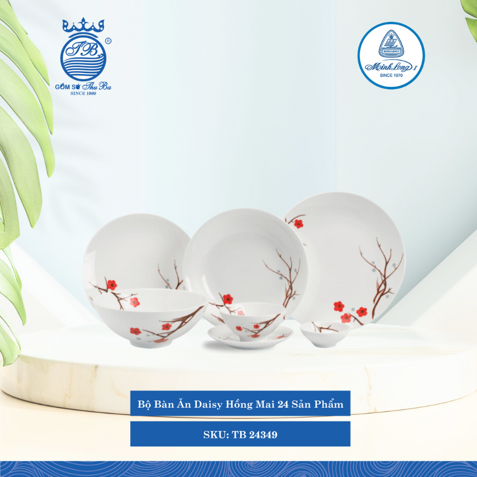 Bộ Đồ Ăn 24 Sản Phẩm Daisy Hồng Mai ML I Sứ TB 24349