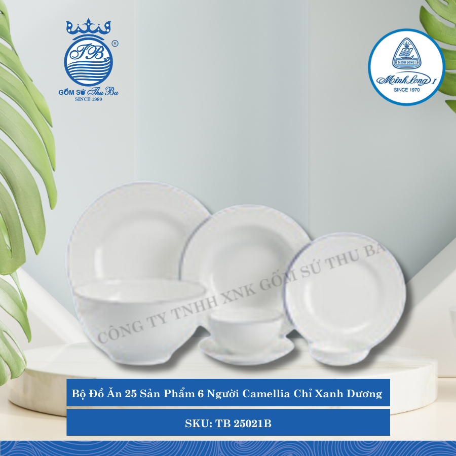 Bộ Đồ Ăn 25 SP Camellia Chỉ Xanh Dương (Nhiều Loại) ML I Sứ