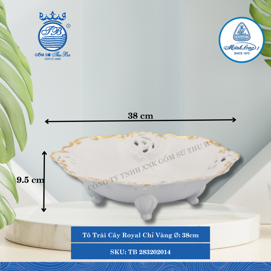 Tô Kiểu Royal Chỉ Vàng Ø: 38cm Cao: 9,50 cm ML I Sứ TB 283202014